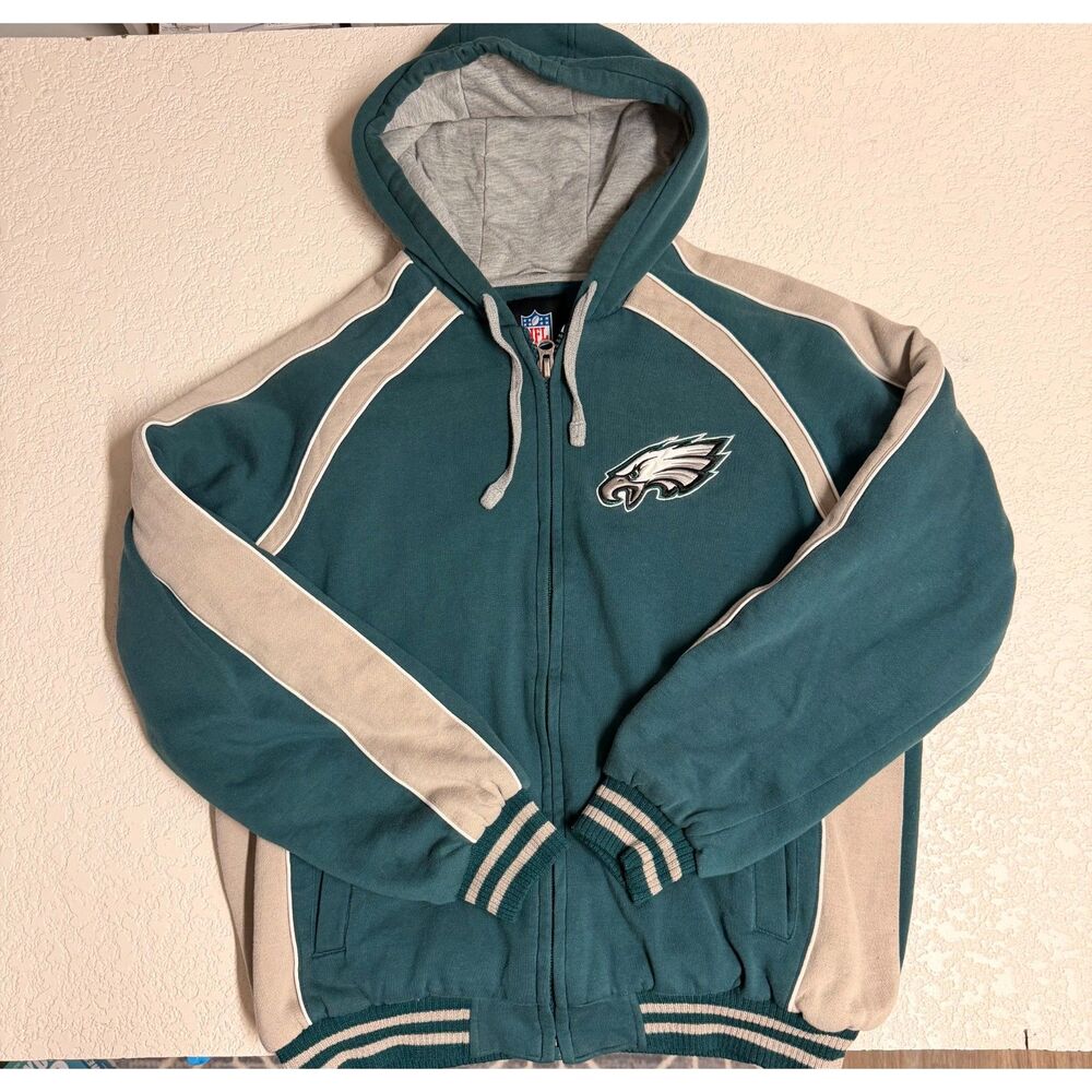 Philadelphia Eagles NFL Full Zip Hoodie Jacket Green Gray Men’s L Embroidered